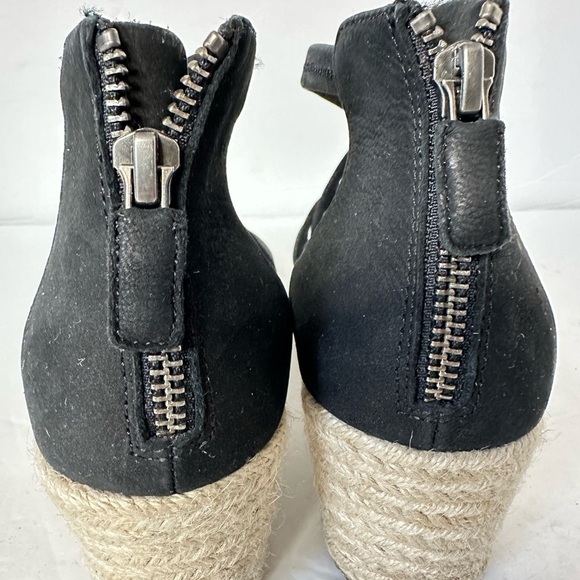 Eileen Fisher Black Wedge Sandals Espadrilles straps zipper back low heel  sz 8 - Picture 3 of 12